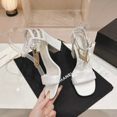 Double C Leather High Heel Sandals White